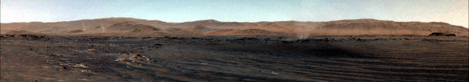 En animation af en støvdjævel, der hvirvler hen over Mars' overflade