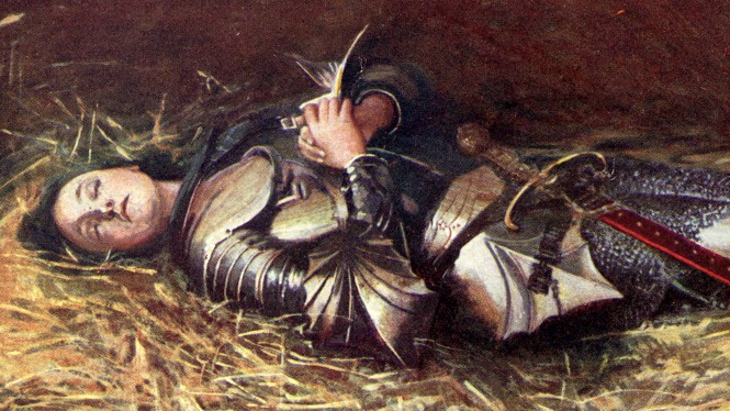 Ein mittelalterlicher Ritter schläft