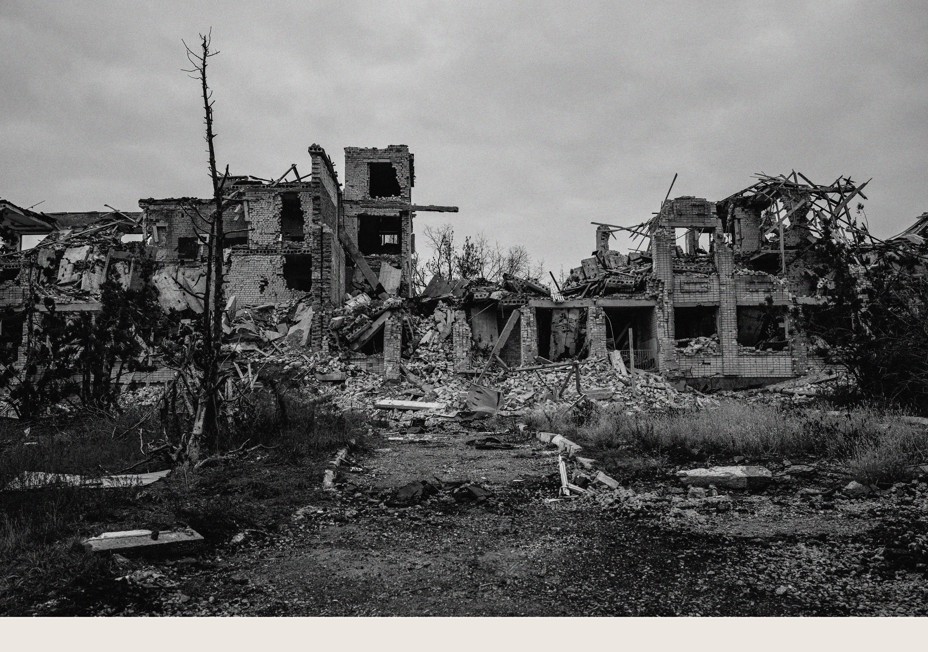 Picture of a destroyed school in Oleksandrivka village, Kherson region, amid the Russian invasion of Ukraine.