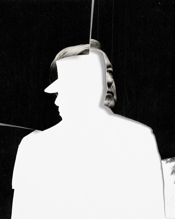 A silhouette of an army officer superimposed on an image of Andrés Manuel López Obrador.