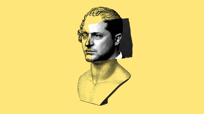 Bust of Byron spliced with Zelensky