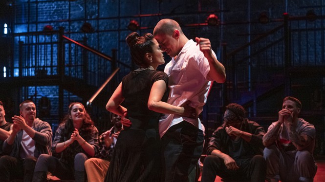 Salma Hayek Pinault and Channing Tatum dance a sultry duet in front of a small audience in "Magic Mike's Last Dance."