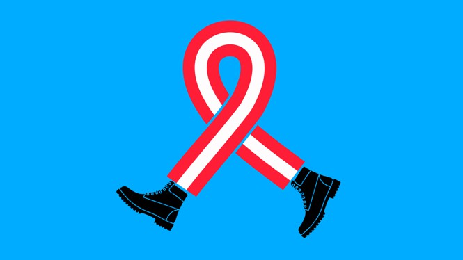 illustration of bootstraps against an American flag motif