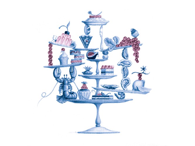 illustration of tower of appetizers
