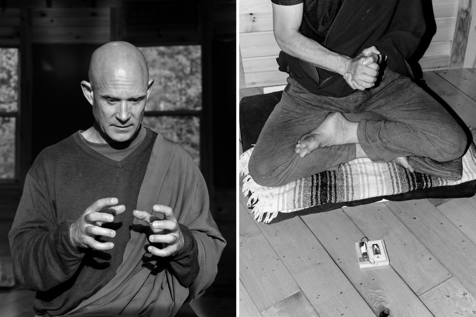 diptych of soryu forall and a resident monk with an electronic device