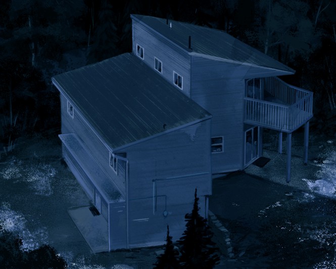 Illustration of a house at night