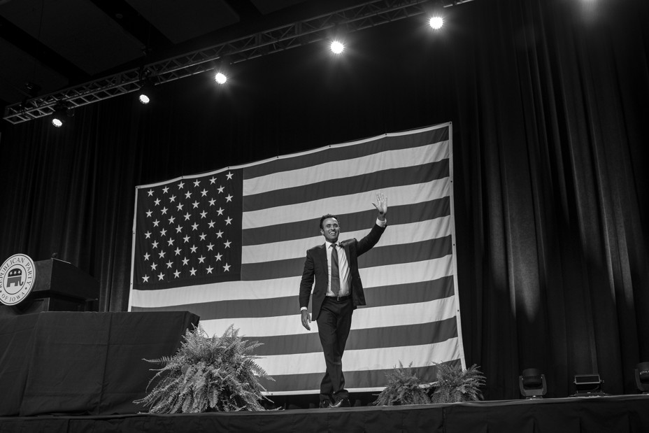 Picture of Entrepreneur and political newcomer Vivek Ramaswamy at the Lincoln Dinner fundraiser which featured 13 Republican presidential hopefuls including former President Donald Trump.