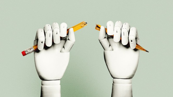robot hands breaking a pencil