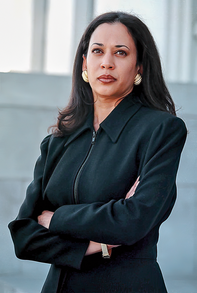 photo of Kamala Harris in black suit with arms crossed