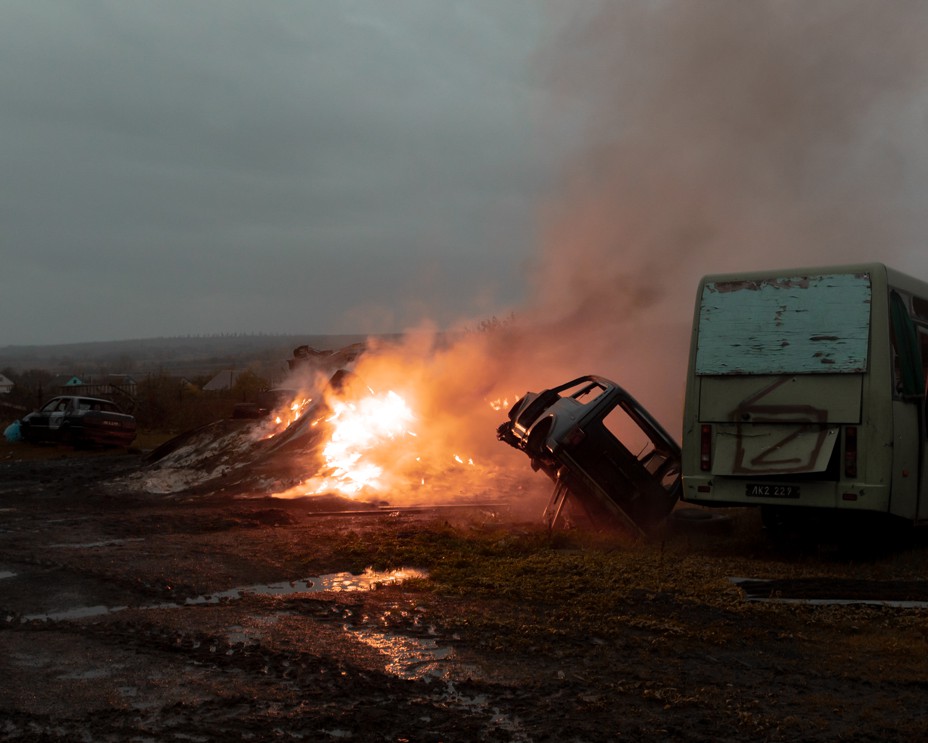  a burning car