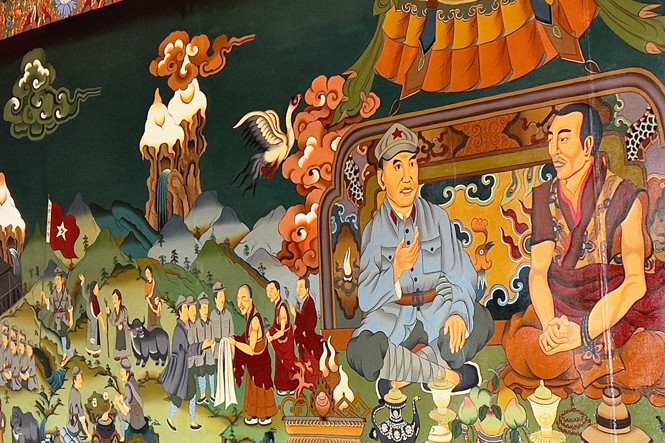 A photo of a mural at a Tibetan Buddhist monastery