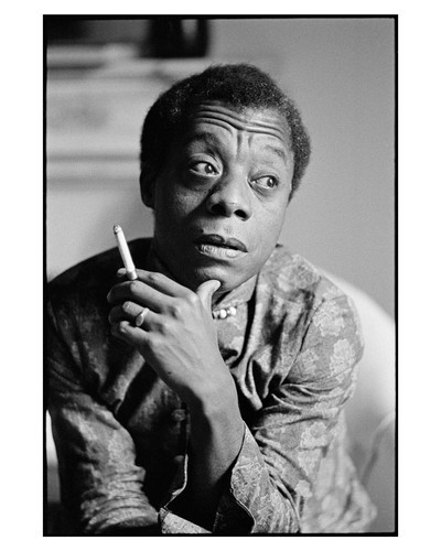 Black and white portrait of James Baldwin