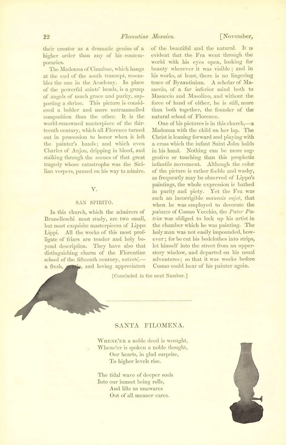 The original magazine page with the silhouette of a bird flying and an old-fashioned lamp layered over it