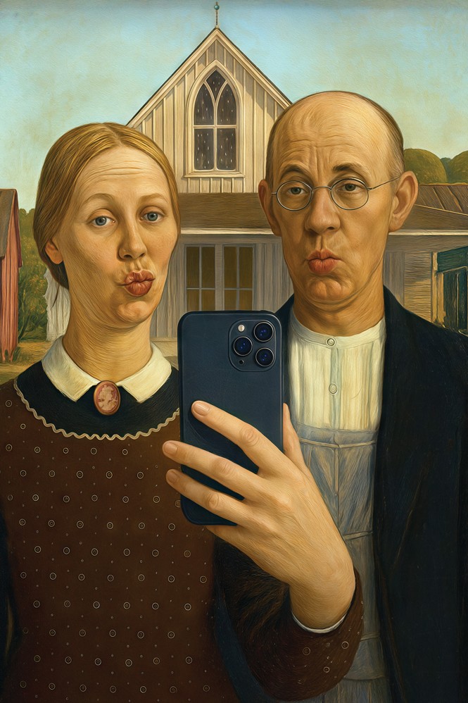 illustration based on Grant Wood's painting 