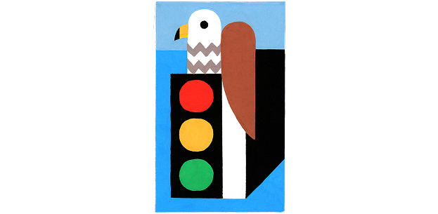 hawk on traffic light