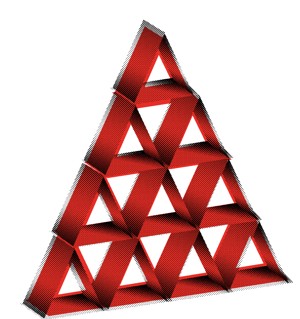 illustration of triangular house of cards with 4 rows