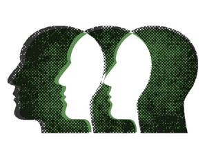 illustration of 3 overlapping head silhouettes