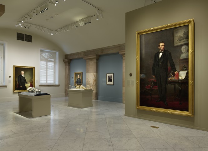 A view of the revamped "America's Presidents" exhibit shows the portrait of Lincoln.
