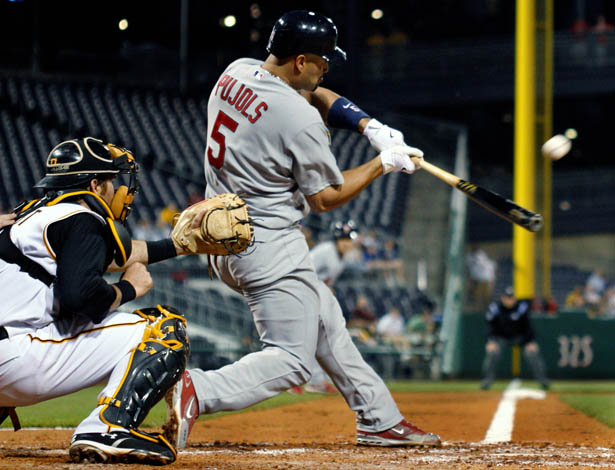 What a batting stance Albert Pujols has , Patrick