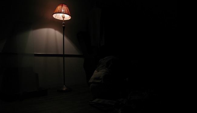 lamp in a dark room