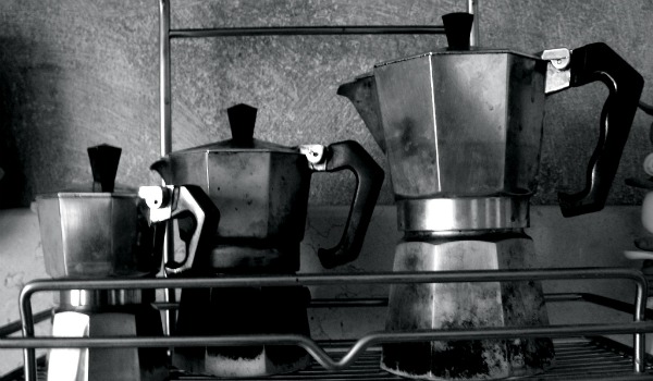Vintage Bialetti Stovetop Espresso Coffee Pot and Five Black