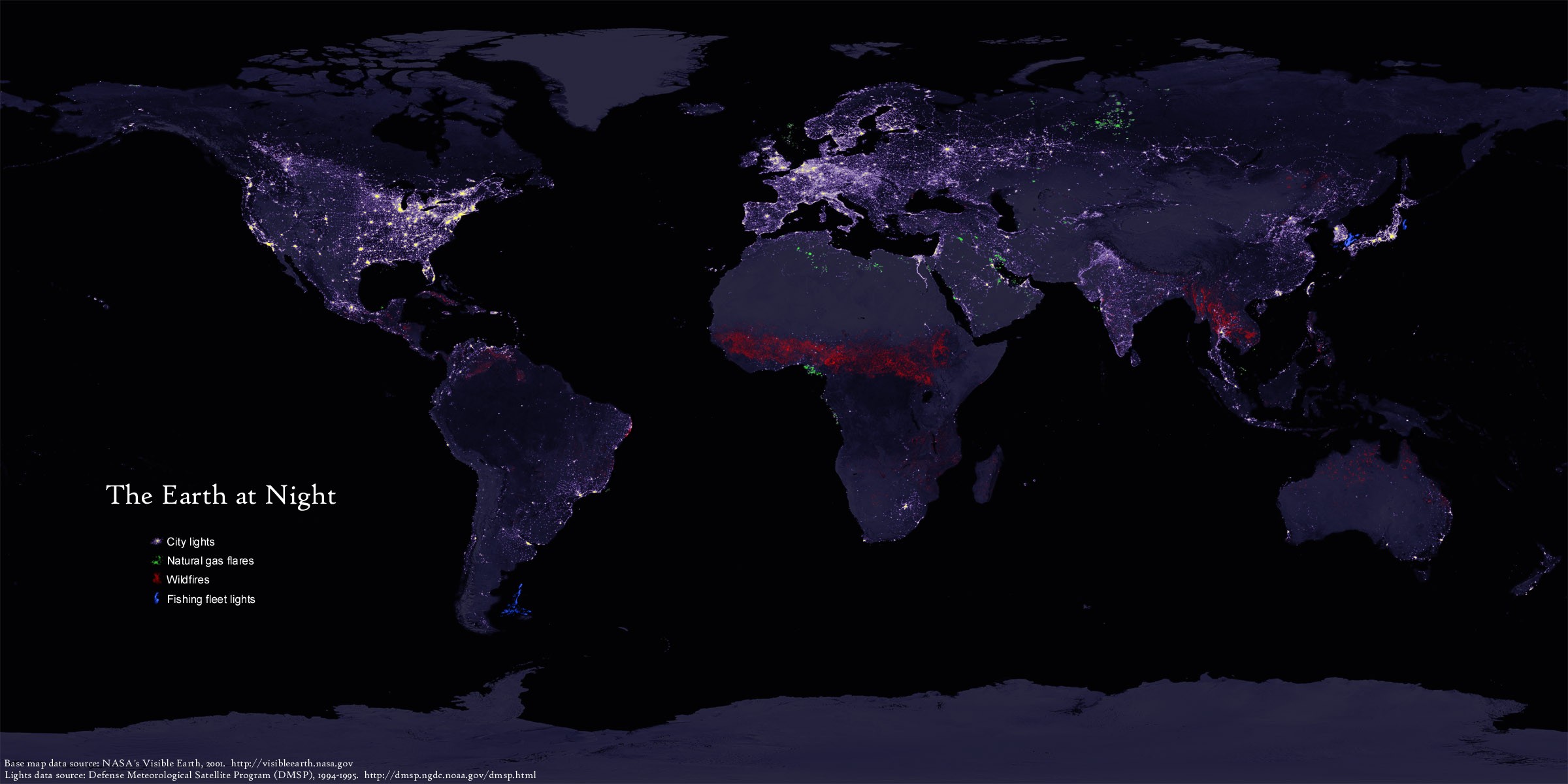 masse nødsituation Fra Orbital View: Earth's Lights at Night, Color-Coded - The Atlantic