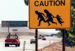 Immigrant Crossing Sign Family Running Across Road Unique 