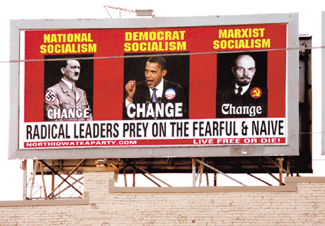 Obama Hitler billboard - Mason City Globe Gazette Deb Nicklay - full.jpg