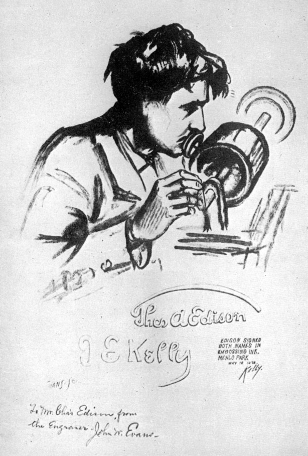 Sketch of Edison speaking into tinfoil phonograph.jpg