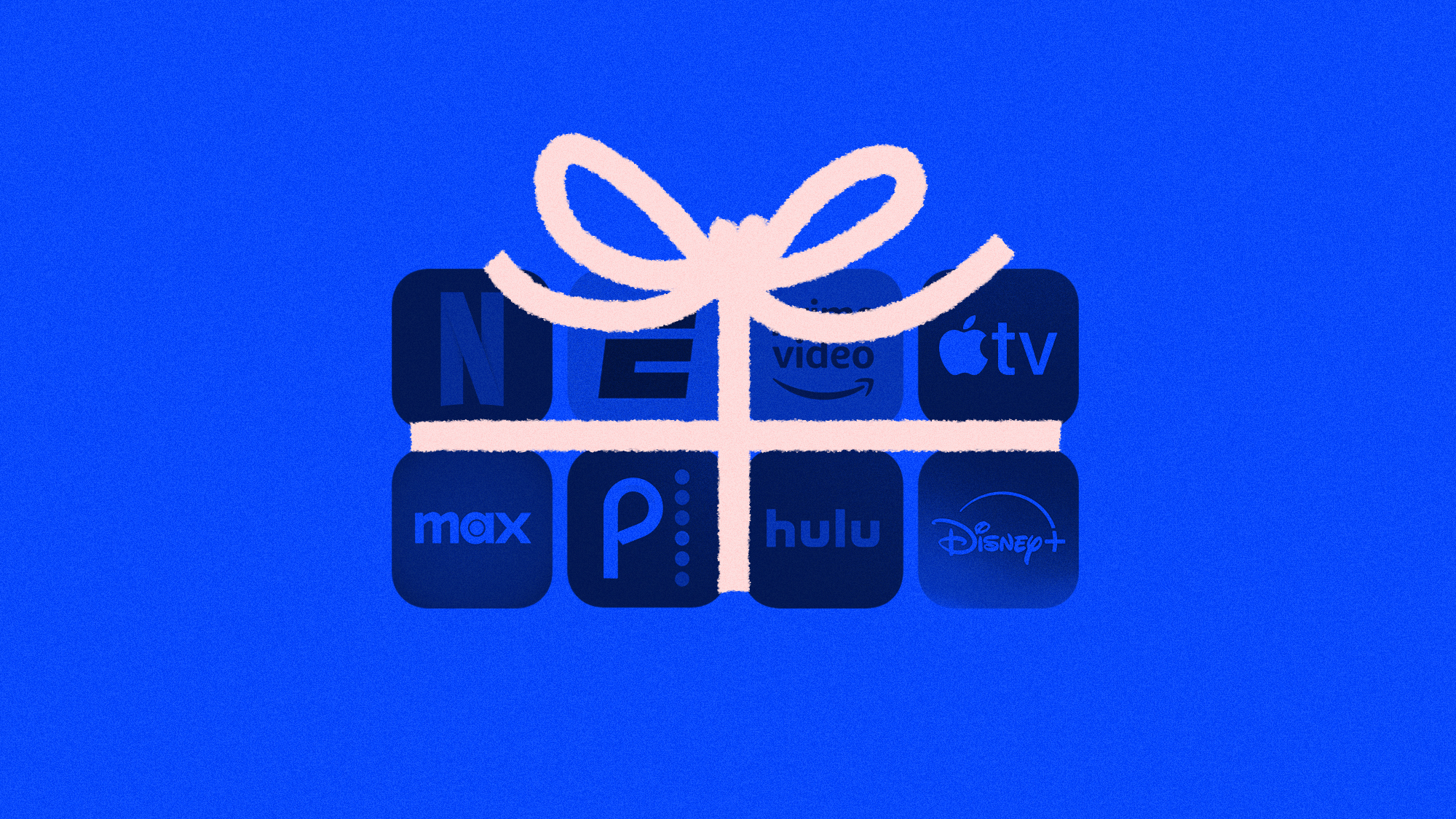 A gift ribbon on top of a bundle of streaming services