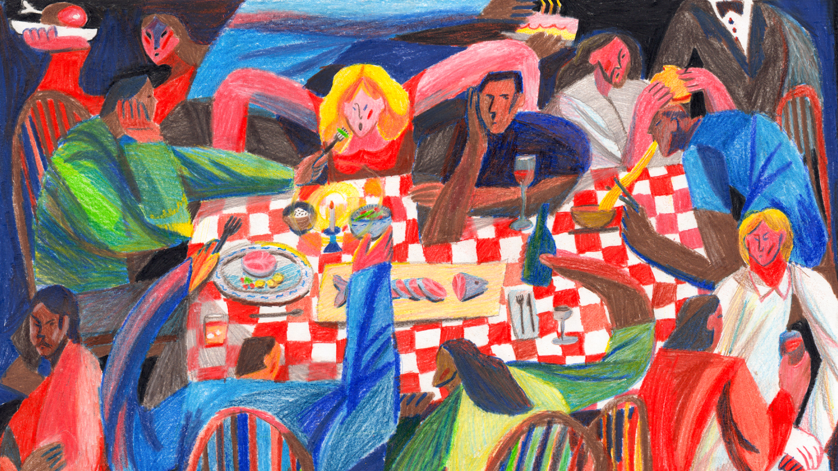 Illustration of people at a table