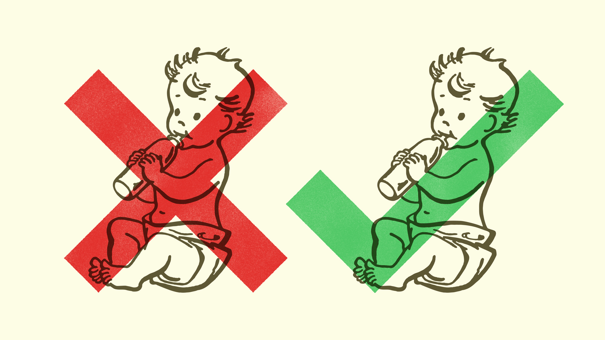 Two babies, one with a red X over him and the other with a green checkmark