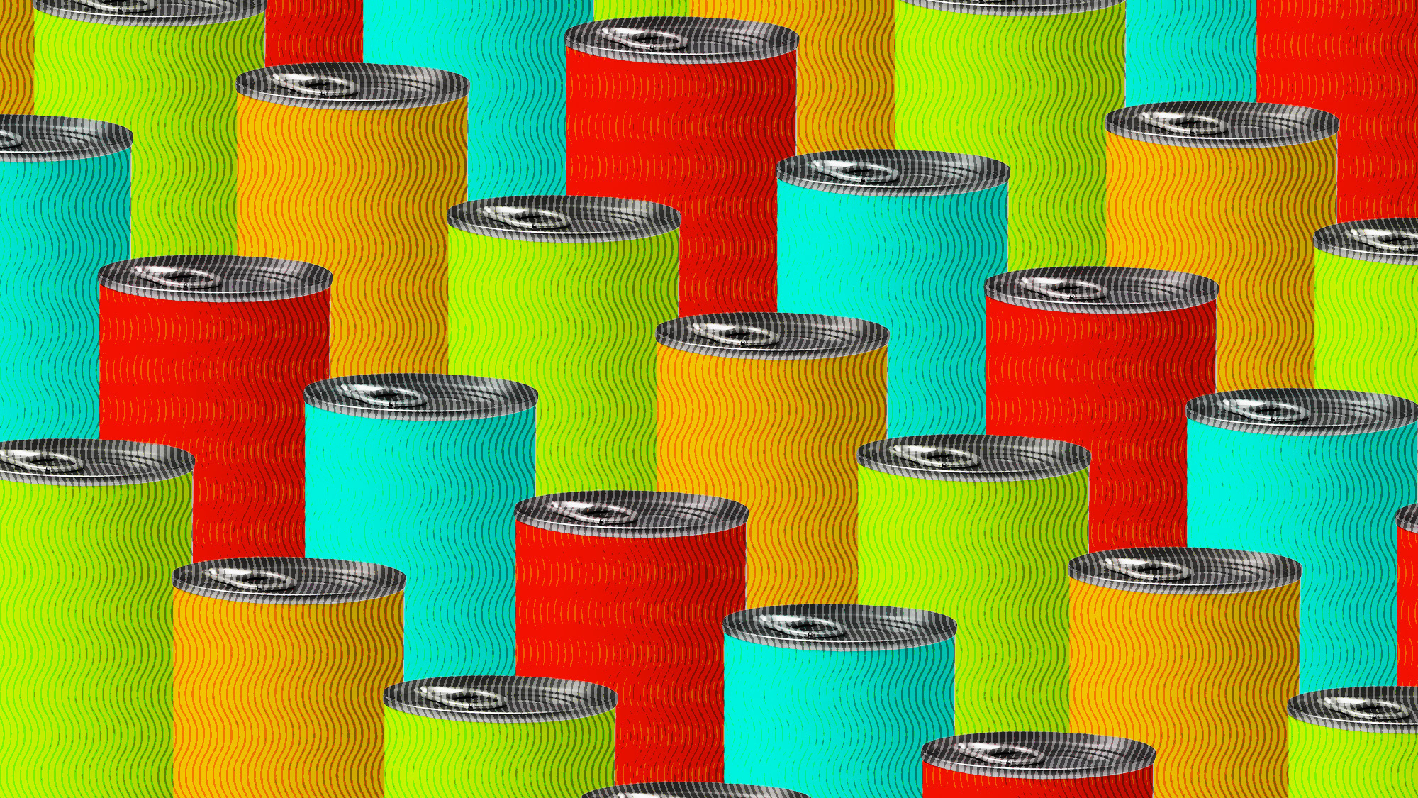 Rows of colorful cans