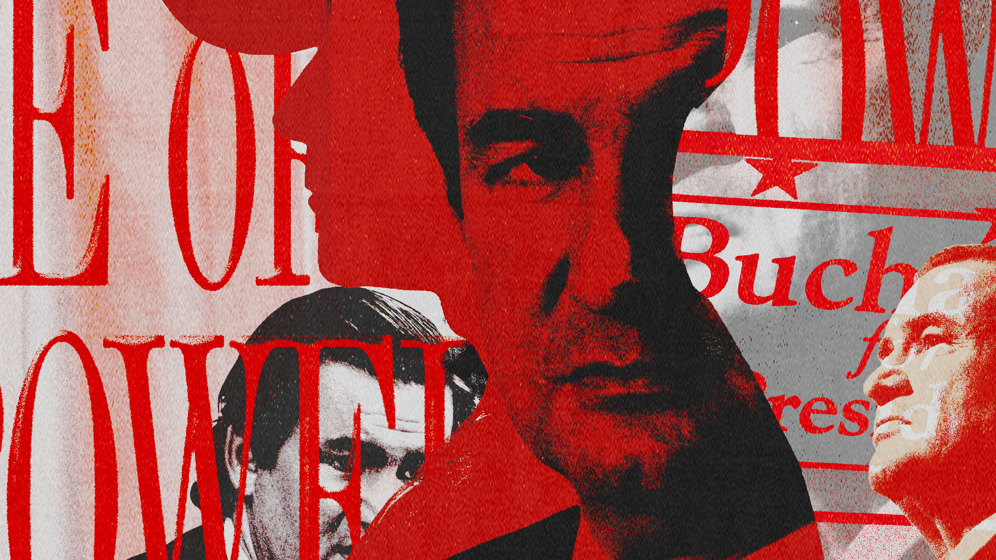 Collage of photos of Pat Buchanan