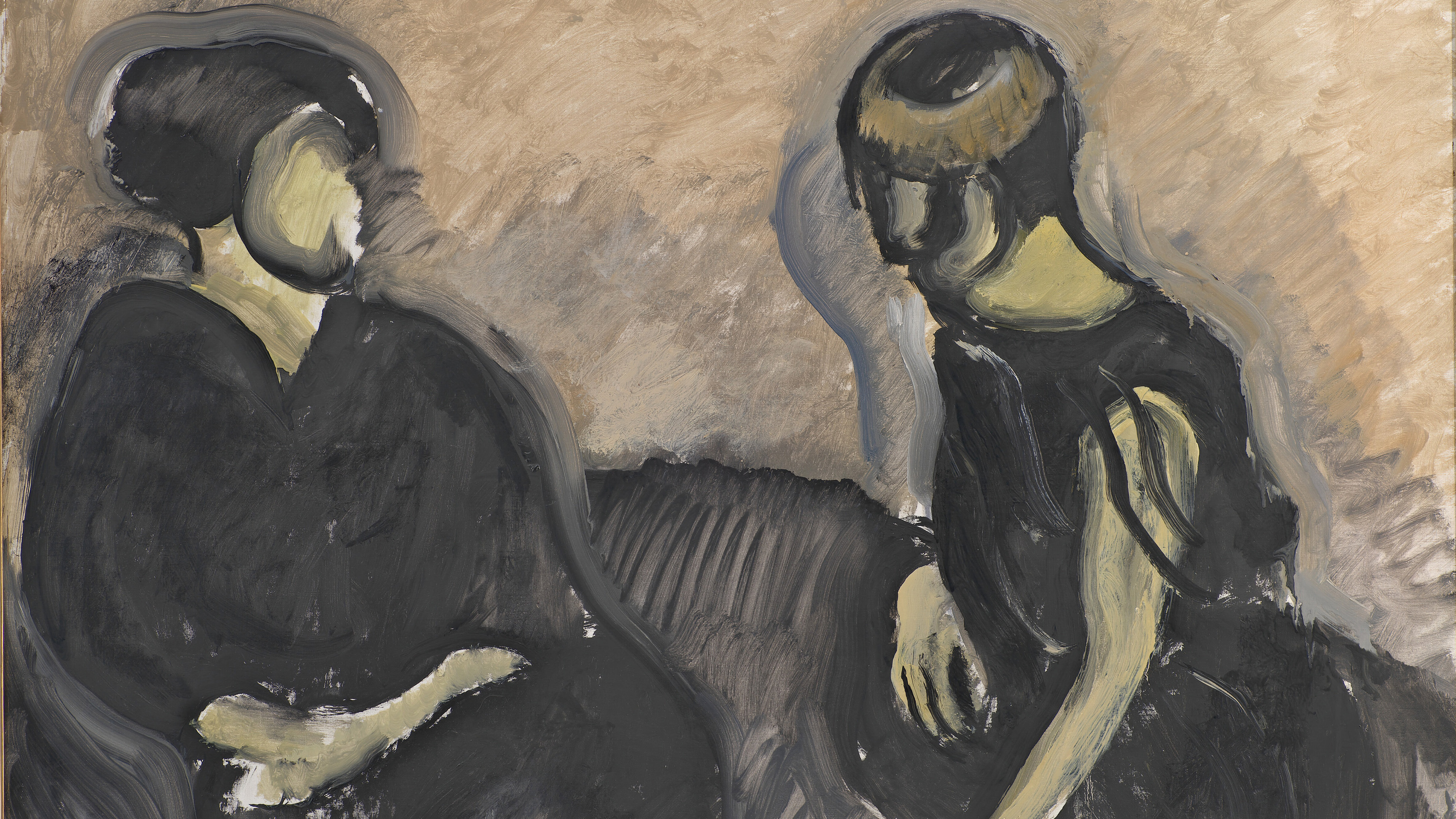 painting of two women talking