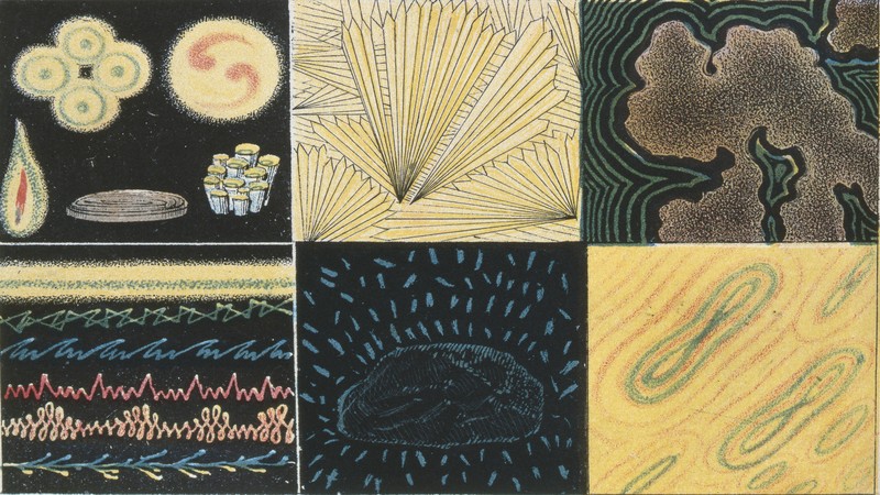 A six panel set of doodle illustrations