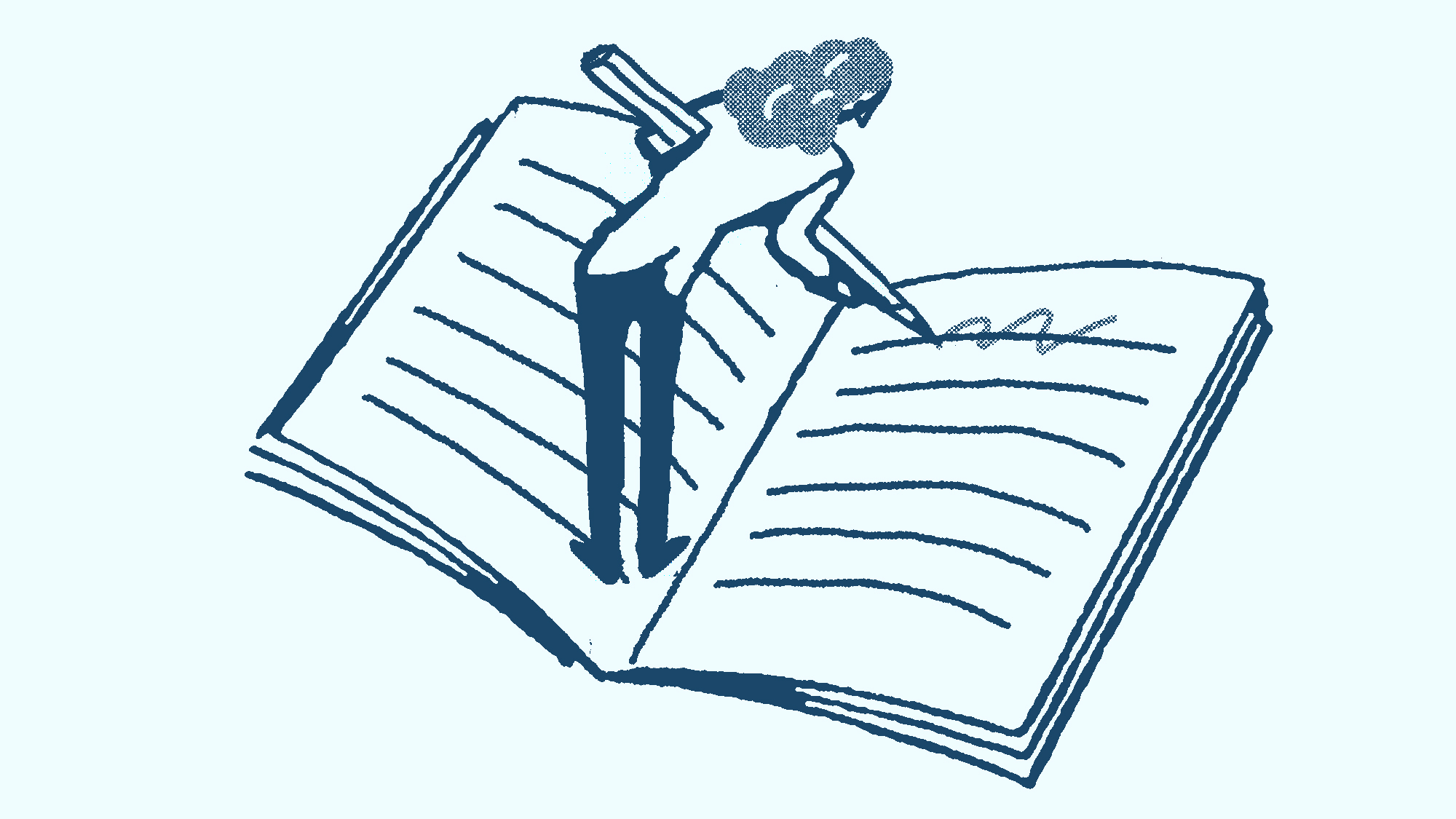 illustration of woman writing something on a book