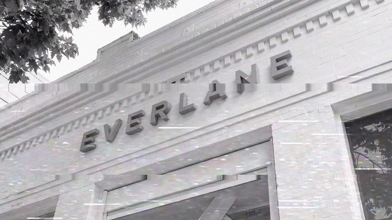 a black-and-white photo of an Everlane storefront, with a slightly blurry treatment on it