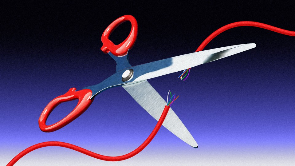 An illustration of scissors cutting an electric wire.
