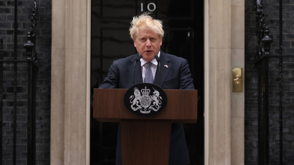 U.K. Prime Minister Boris Johnson announcing his resignation outside 10 Downing Street