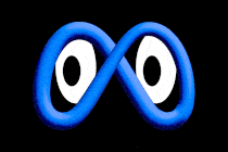 Animated GIF of a Meta logo with two eyes peering out nervously from behind it