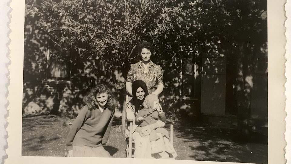 The author's sister (on lap), mother (left), great-aunt (rear), and great-grandmother in rural Minnesota, circa 1947