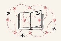 An original illustration of planes cris-crossing an open book.