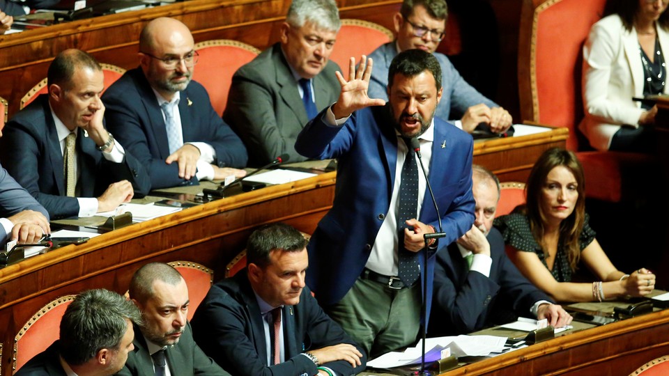 Matteo Salvini addresses parliamentarians in Rome.