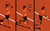 Series of Rafael Nadal playing tennis in slightly different positions