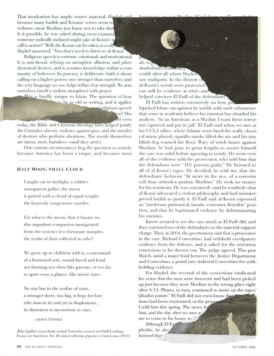 the original poem on the magazine page, with images of a rabbit and a moon collaged on