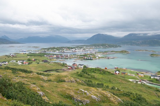A color photograph of Sommarøy island on a cloudy day