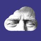 A cloud-shaped image of Trump with his eyes closed