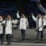 North and South Korean athletes march together at the 2006 Winter Olympics. 