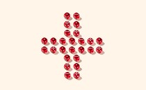 Illustration of red cross made out of dice